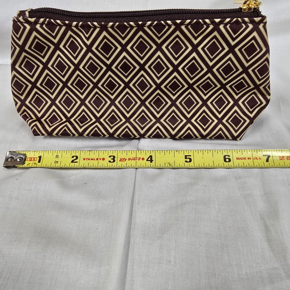 Estee Lauder Cosmetic Bag Brown Cream Geometric Diamond Pattern Makeup Pouch